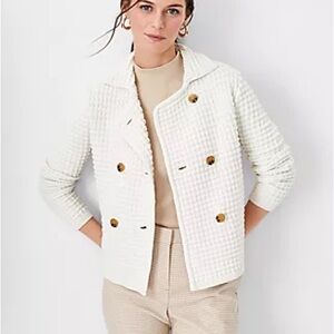 Ann Taylor Cream Textured Double Breasted Jacket cardigan size xs like new